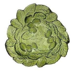 Vtg Indiana Glass Green Loganberry Leaf Bowl Scalloped Serving Candy Dish 7in